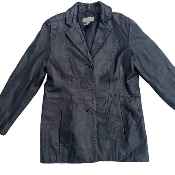 Vintage 90s Leather Blazer Jacket Size Medium - Picture 2 of 7